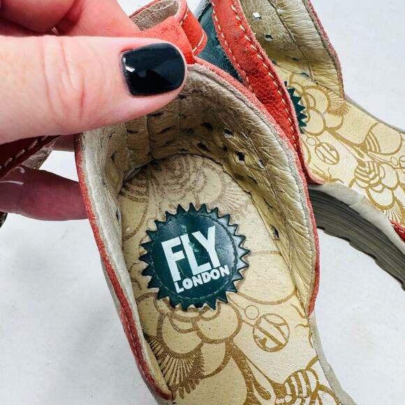 Fly London Ydel Teal and Red Leather Wedge Sandals Size 39 - Picture 10 of 13